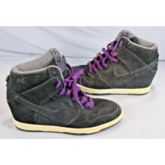 Nike Dunk Sky Hi Shoes Womens Size 8.5 Black Wedge Suede High Top 528899-010 - Picture 1 of 7